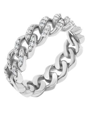 Baby Gold Diamond Pavé Cuban Link Ring in 14K White Gold